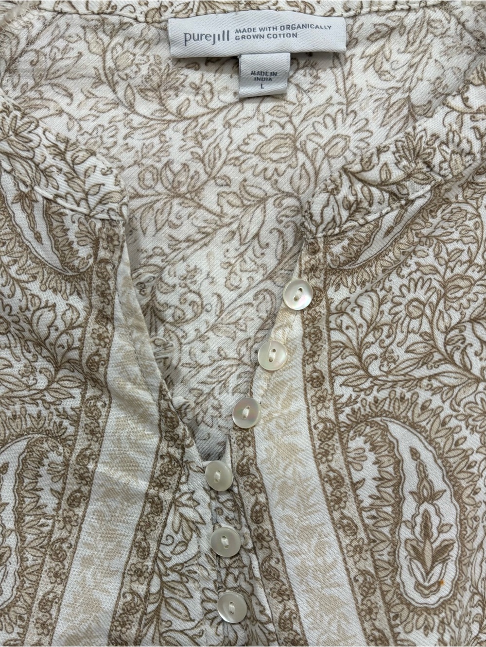Pure Jill J.Jill Paisley Organic Cotton Button-Front Blouse | Boho | Size Large - Picture 4 of 6